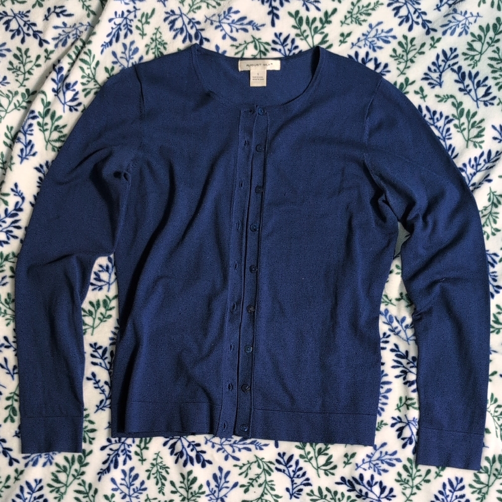 August Silk Navy Blue Women's Cardigan